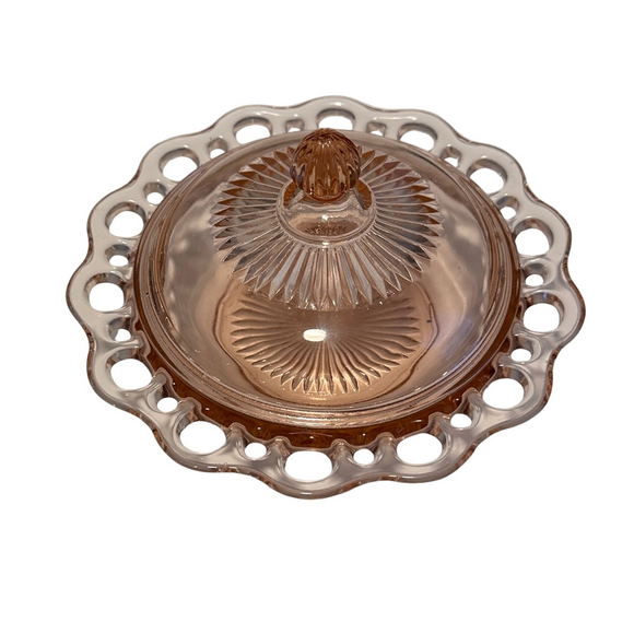 Anchor Hocking Other - Anchor Hocking Old Colony Open Lace Pink Glass Covered Butter Dish